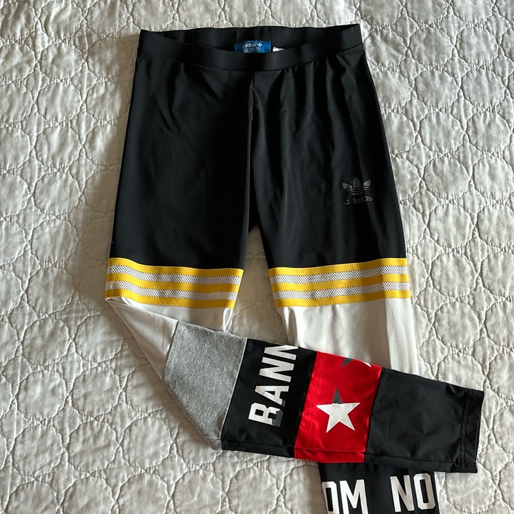 Adidas x Rita Ora Banned Leggings Women’s size S Black Gray Striped Stars